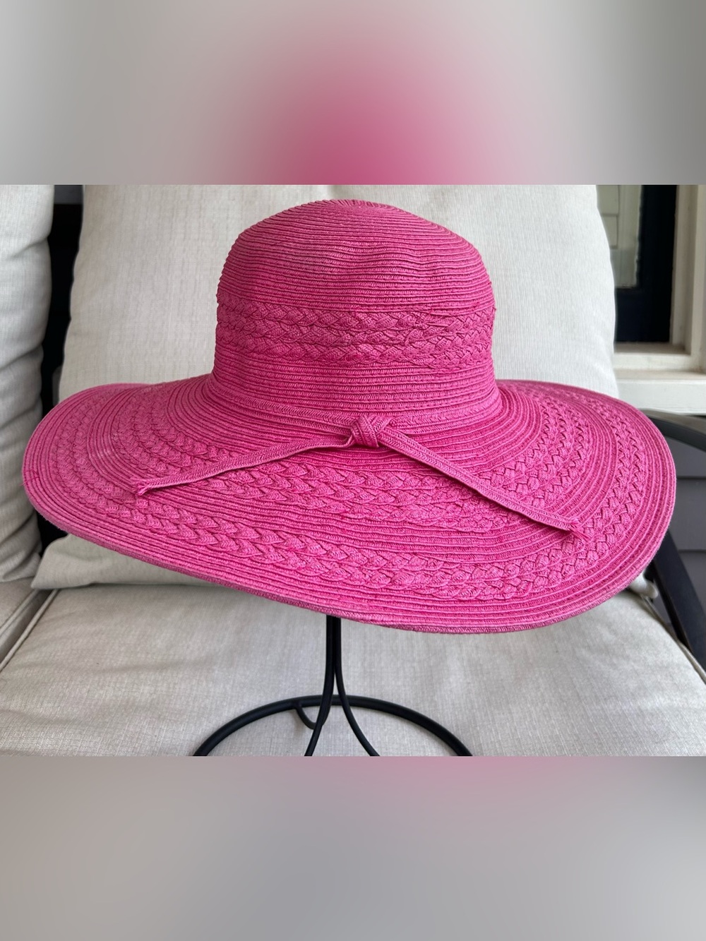 Cost Plus World Market Hot Pink Wide Brim Straw Sun Hat
